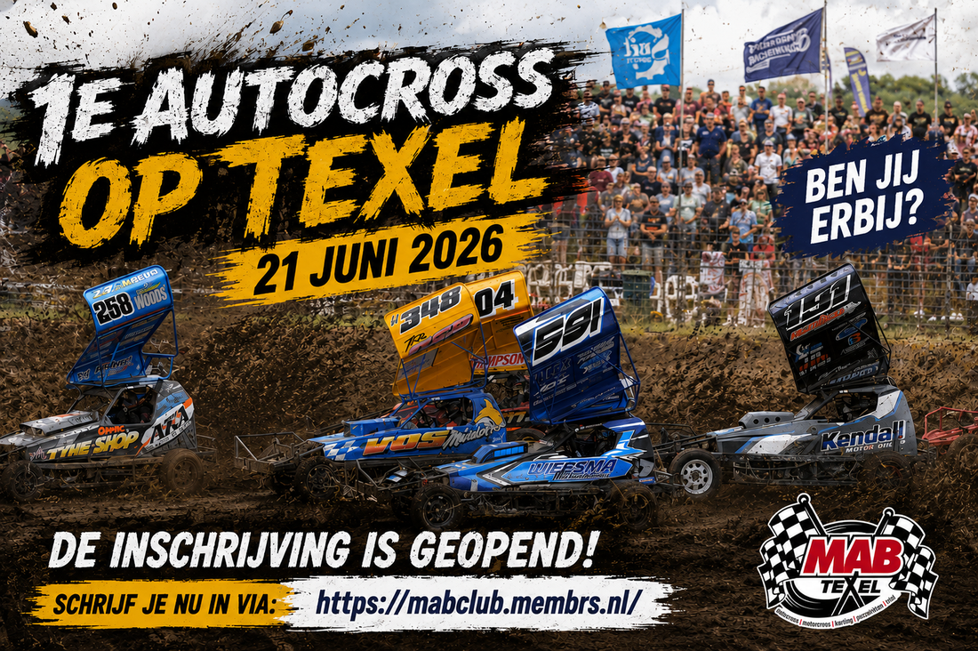 De inschrijving voor de 1e Autocross op Texel van 2026 is geopend