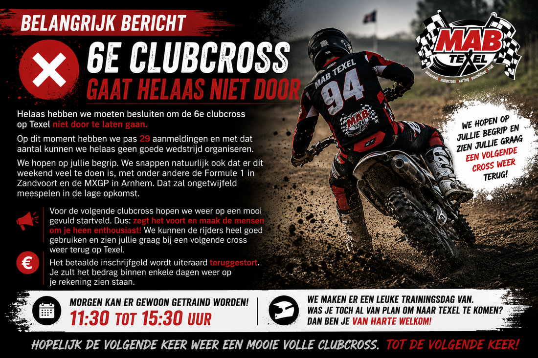 6e clubcross gaat helaas niet door
